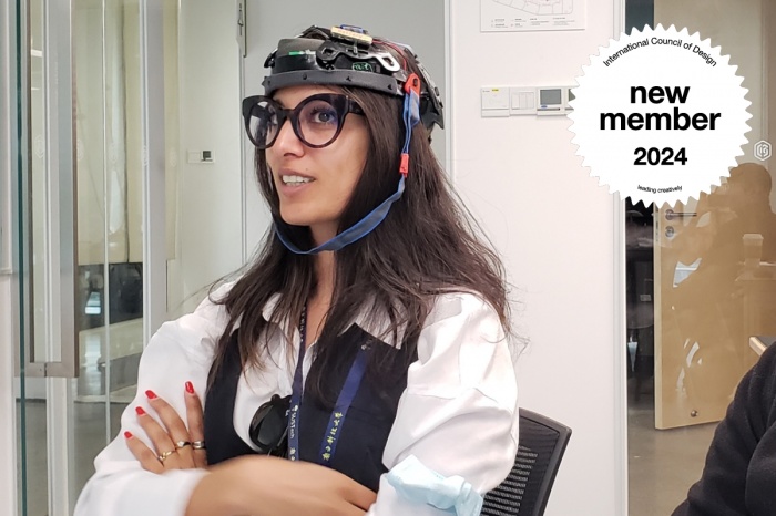 ICoD New Member School of Design at the Southern University of Science and Technology (SUSTech) Assistant Professor Mirna Zordan wearing a smart helmet prototype designed by a student